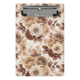 Kaffee-Töne Florales Rosenmuster Mini Klemmbrett