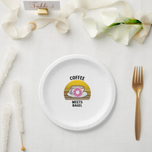 Kaffee trifft Bagel Donut Retro Vintager Sonnenunt Pappteller
