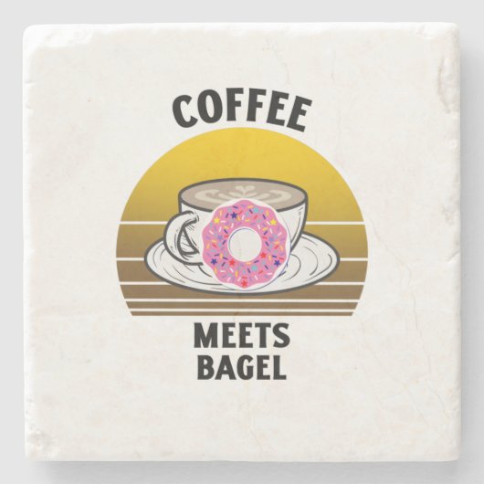 Kaffee trifft Bagel Donut Retro Vintager Sonnenunt Steinuntersetzer (Vorderseite)