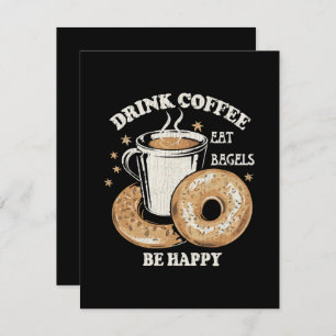 Kaffee trinken Bagels ist glücklich Begleitkarte