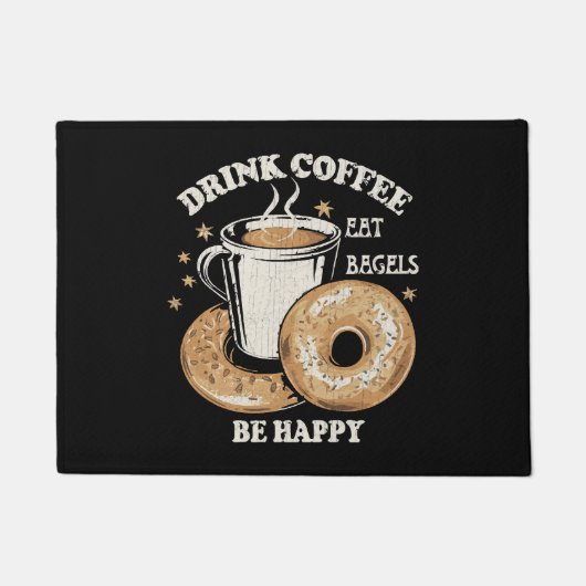 Kaffee trinken Bagels ist glücklich Fußmatte (Vorderseite)