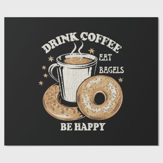 Kaffee trinken Bagels ist glücklich Geschenkpapier (Flach)