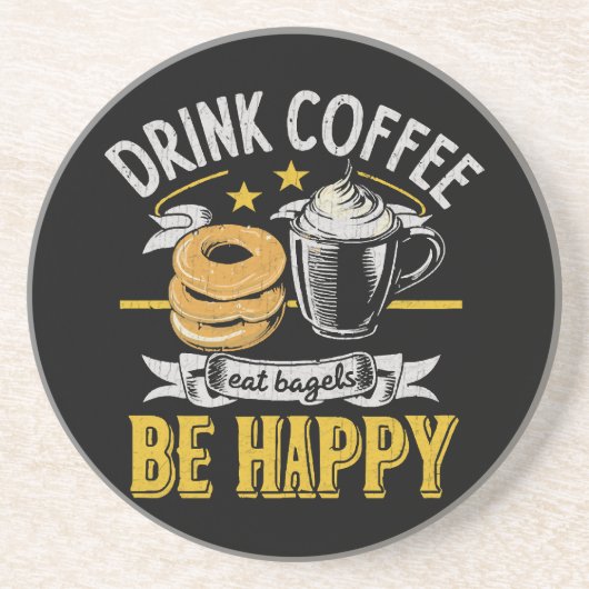 Kaffee trinken Bagels ist glücklich Getränkeuntersetzer (Vorne)