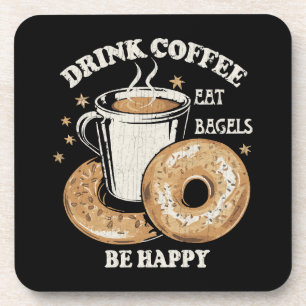 Kaffee trinken Bagels ist glücklich Getränkeuntersetzer