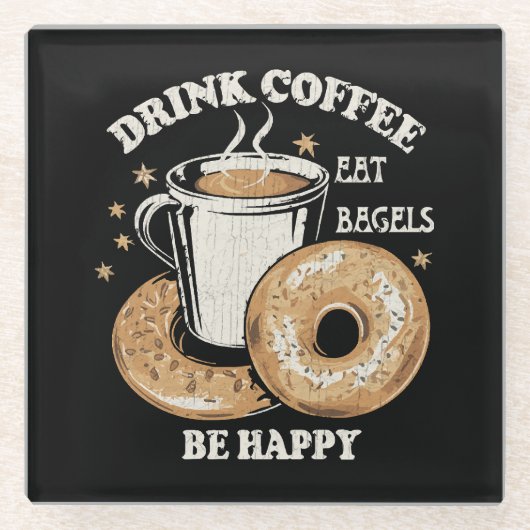 Kaffee trinken Bagels ist glücklich Glasuntersetzer (Vorderseite)