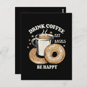 Kaffee trinken Bagels ist glücklich Postkarte