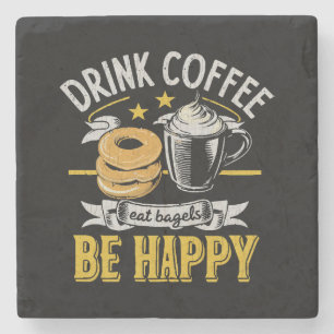 Kaffee trinken Bagels ist glücklich Steinuntersetzer