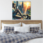 Kaffee trinken Frauen bei Sonnenaufgang in der Sta Leinwanddruck (Insitu (Schlafzimmer))