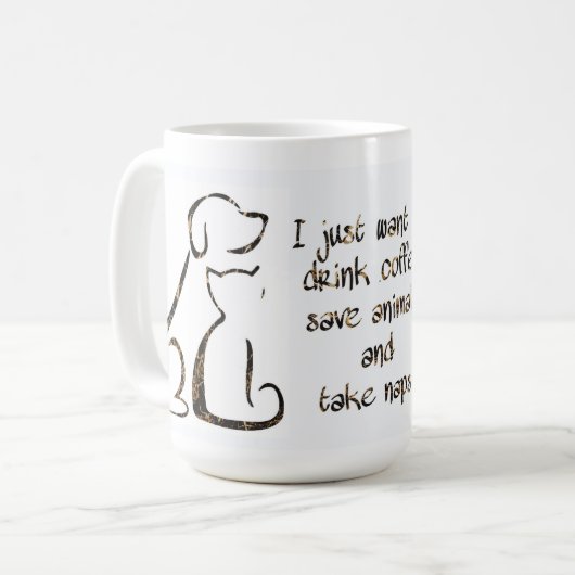 Kaffee trinken - Rettend Tiere - Hunde und Katze Kaffeetasse (Vorderseite Links)