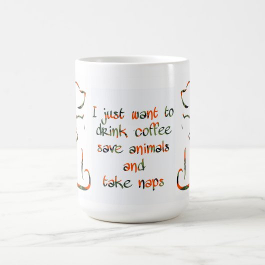 Kaffee trinken, Rettend Tiere, Nickerchen nehmen - Kaffeetasse (Mittel)