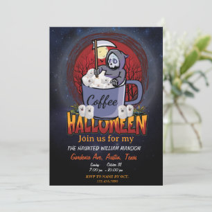 Kaffee trinken und Beängstigend Halloween-Party se Einladung