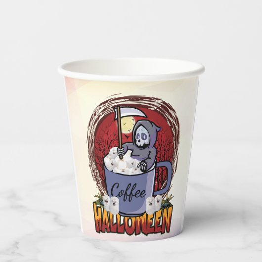 Kaffee trinken und Beängstigend sein Pappbecher (Rückseite)