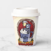 Kaffee trinken und Beängstigend sein Pappbecher (Rückseite)