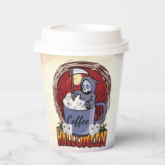 Kaffee trinken und Beängstigend sein Pappbecher (Vorderseite)