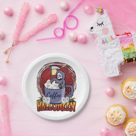 Kaffee trinken und Beängstigend sein Pappteller (Party)