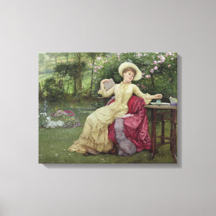 Kaffee trinken und im Garten lesen (w/c Leinwanddruck