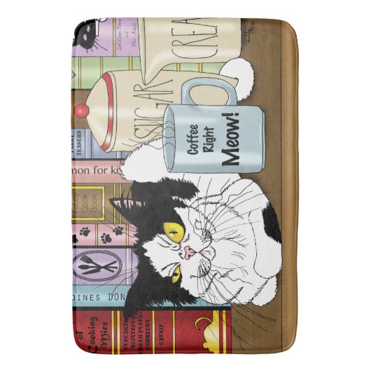 Kaffee Tuxedo Cat Funny Badematte (Vorderseite Vertikal)