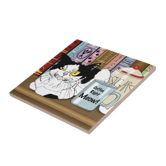 Kaffee Tuxedo Cat Funny Fliese (Seite)