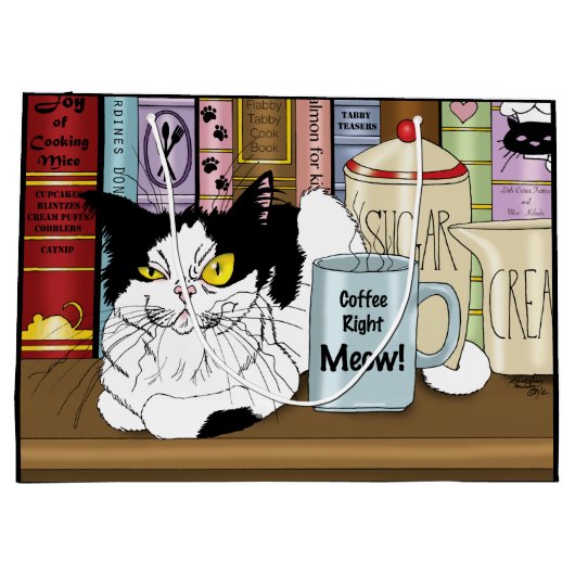 Kaffee Tuxedo Cat Funny Große Geschenktüte (Rückseite)