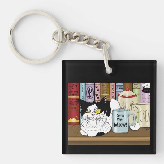 Kaffee Tuxedo Cat Funny Schlüsselanhänger (Vorderseite)