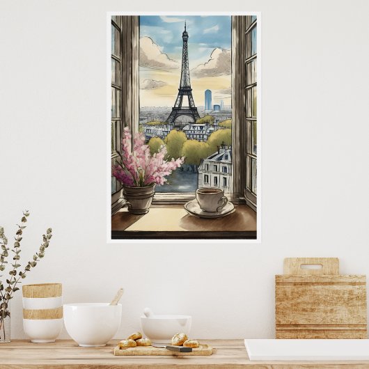 Kaffee über Paris und das Eiffelturm-Poster Poster (Küche)
