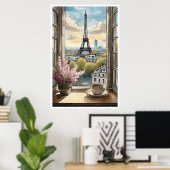 Kaffee über Paris und das Eiffelturm-Poster Poster (Heimbüro)