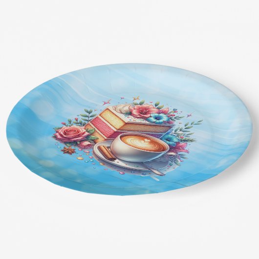 Kaffee und Birthday Cake Personalisiert Pappteller (Schrägansicht)