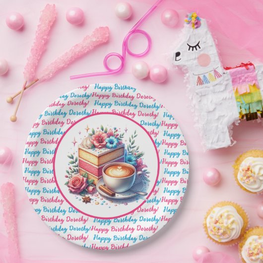 Kaffee und Birthday Cake Personalisiert Pappteller (Party)