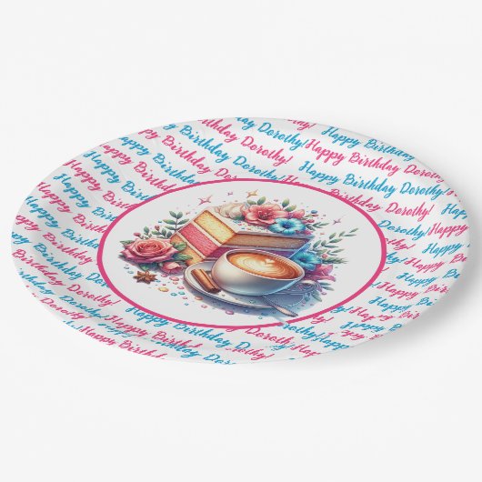 Kaffee und Birthday Cake Personalisiert Pappteller (Schrägansicht)