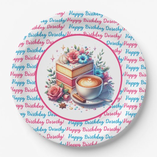 Kaffee und Birthday Cake Personalisiert Pappteller (Vorderseite)