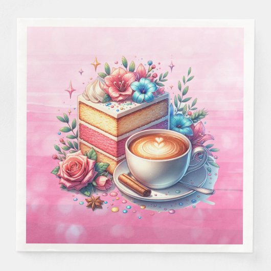 Kaffee und Birthday Cake Personalisiert Serviette (Vorderseite)