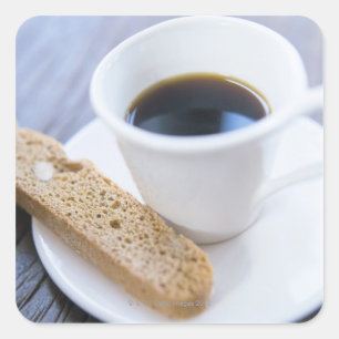 Kaffee und Biscotti Quadratischer Aufkleber