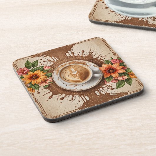 Kaffee und Blume Getränkeuntersetzer (Linke Seite)