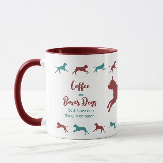 Kaffee und Boxer Hunde Zwei-Töne Tasse Maroon & Bl (Links)