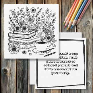 Kaffee und Bücher | Farbseite für Erwachsene