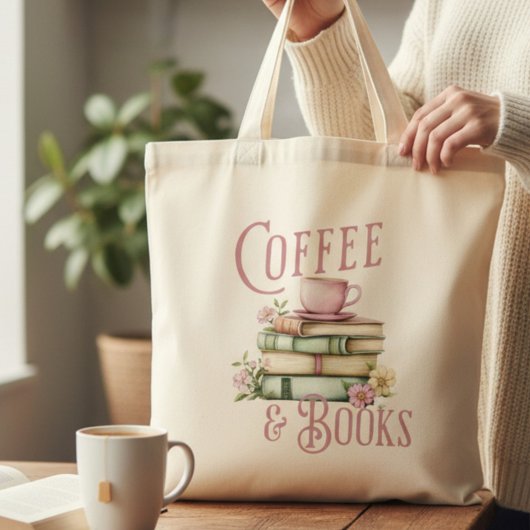 Kaffee und Bücher Floral Tragetasche