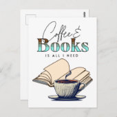 Kaffee und Bücher ist alles, was ich für Typografi Postkarte (Vorne/Hinten)