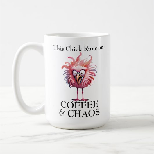 Kaffee und Chaos Funny Sprichwort Kaffeetasse (Links)