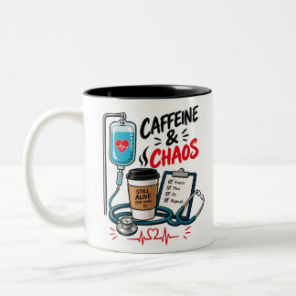 Kaffee und Chaos Lustige Krankenpfleger Kunst Zweifarbige Tasse