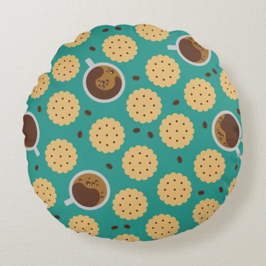 Kaffee und Cookies Rundes Kissen (Vorderseite)