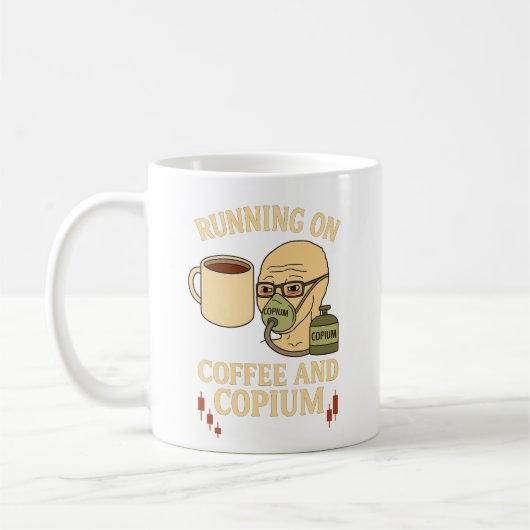 Kaffee und Copium Krypto-Tasse Kaffeetasse (Links)