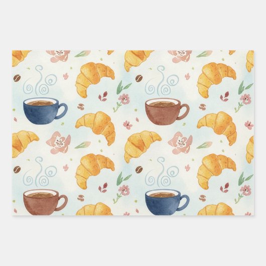 Kaffee- und Croissant-Design-Geschenkverpackung Fl Geschenkpapier Set (Vorderseite 3)