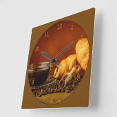 Kaffee und Croissant Quadratische Wanduhr (Winkel)