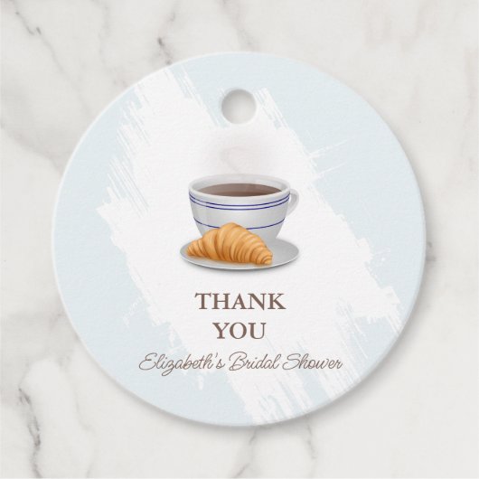 Kaffee und Croissants Brautparty Geschenkanhänger (Vorderseite)