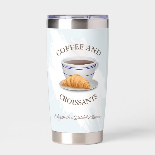 Kaffee und Croissants Brautparty Thermobecher (Vorderseite)