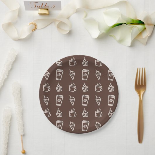 Kaffee- und Cupcake-Muster Pappteller (Hochzeit)