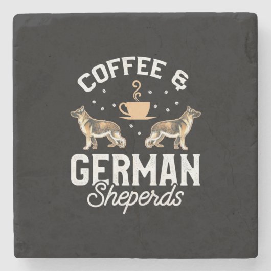 Kaffee und Deutscher Hirte Steinuntersetzer (Vorderseite)