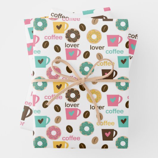 Kaffee- und Donut-Muster Geschenkpapier Set (Beispiel)