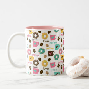 Kaffee- und Donut-Muster Zweifarbige Tasse