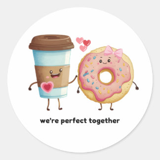 Kaffee- und Donut-Valentinsticker Runder Aufkleber